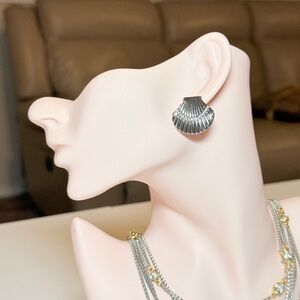 Silver Shell Stud Earrings - Elegant Women's Jewelry